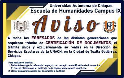 Aviso para proceso de Certificación de Documentos