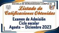 Listado de Resultados del Examen de Admisíon Agosto - Diciembre 2023