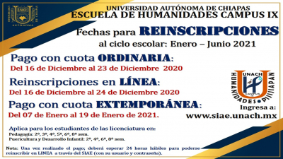 Proceso de Reinscripciones periodo Enero - Junio 2021