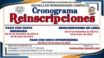 Cronograma de Reinscripciones periodo enero - junio 2024