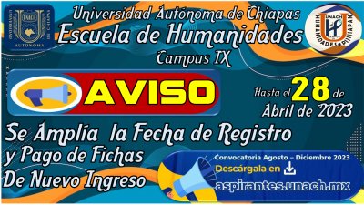 Ampliacion de Fechas para Registro  Obtención de Fichas de Nuevo Ingreso