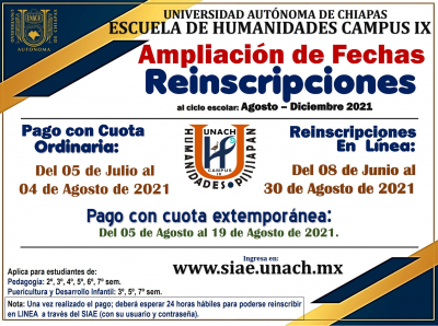 Ampliación de fechas para pagos de Reinscripción