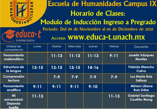 Horario Modulo Inducción para Nivel Pregrado