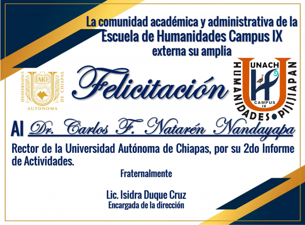 Felicitación al Rector Carlos F. Natarén Nandayapa