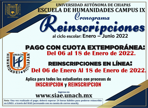 Proceso de Reinscripción Extemporánea periodo Enero - Junio 2022