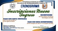 Cronograma de Incripciones para alumnos de Nuevo Ingreso Agosto -Diciembre 2023