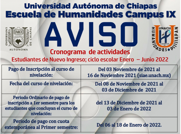 Cronograma para Inscripción al Modulo de Nivelación Nuevo Ingreso Enero - Junio 2021